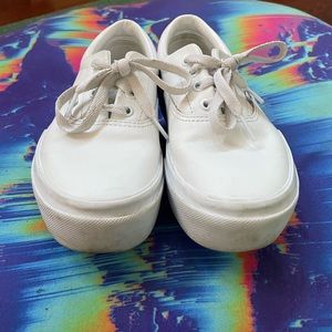 White leather platform vans
